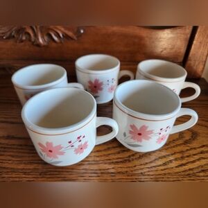 Floral Pink and White Ceramic Coffee Mug Set Of 5